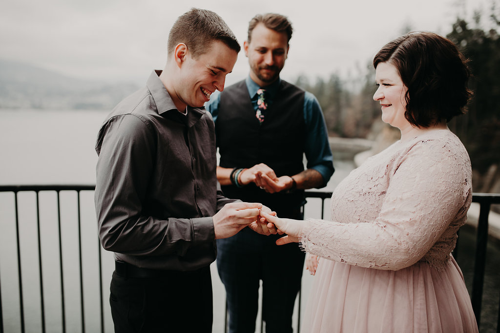 Stanley Park Vancouver wedding and ring exchange, wedding prayers and wedding blessings