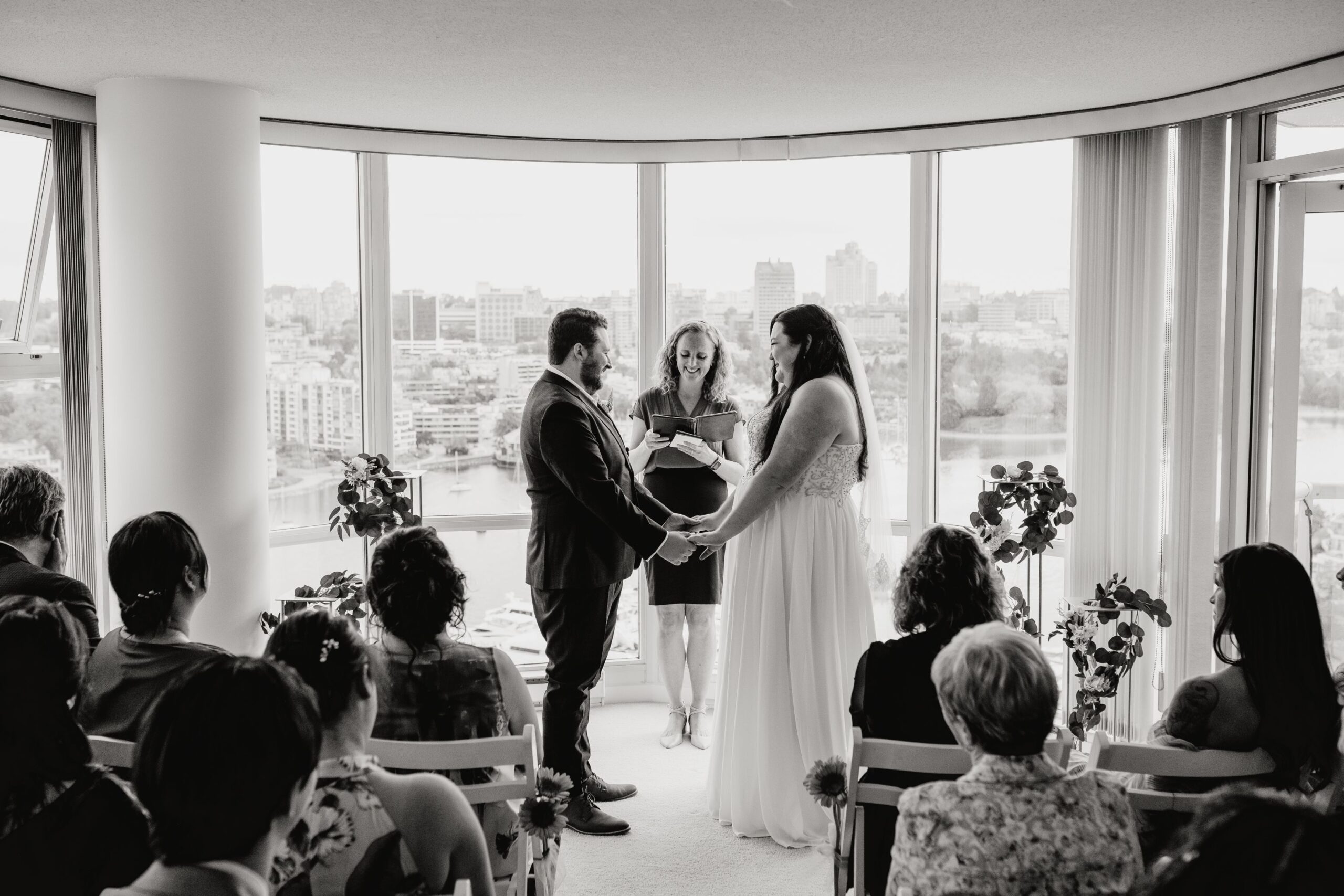 Black and white wedding ceremony in Yaletown