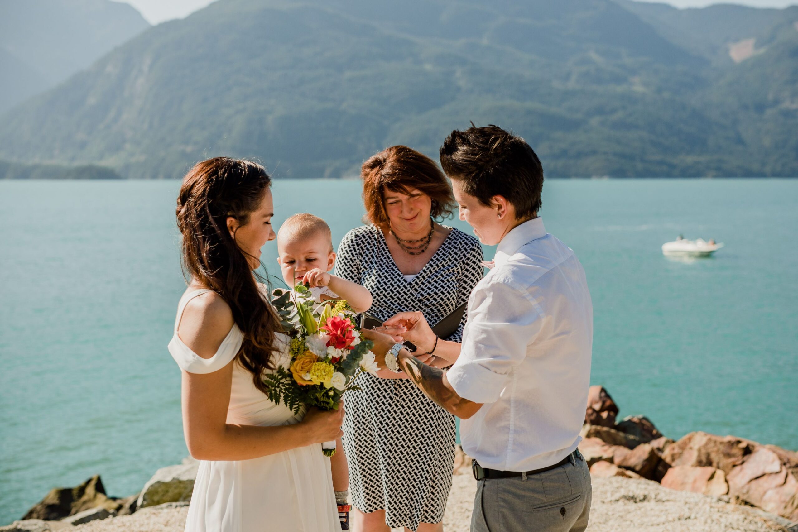 Vancouver officiant Lauren Kirkey with Young Hip & Married officiating a beach elopement