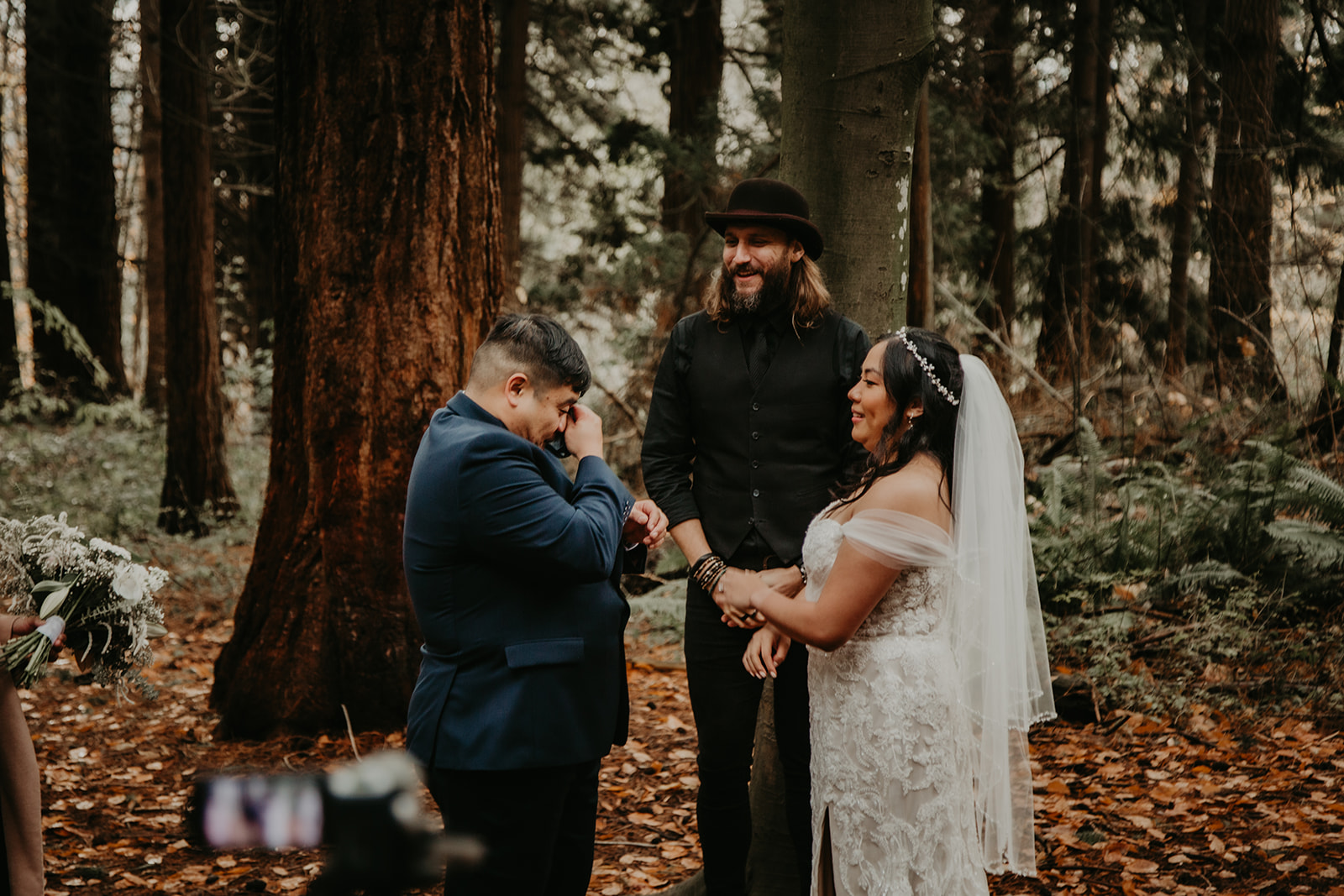 Forest wedding ceremony declaration of intent with wedding officiant