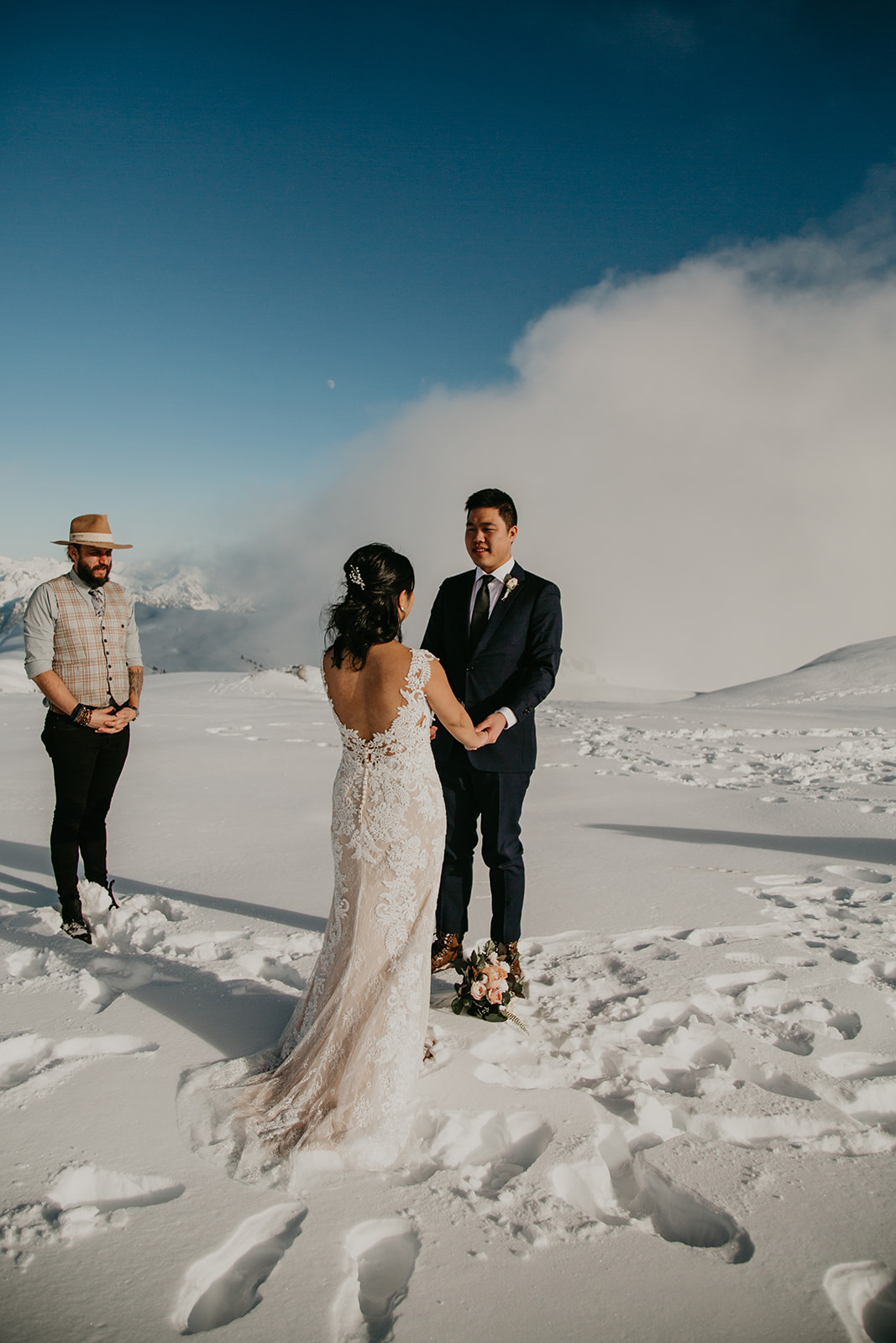 helicopter elopement ceremony with young hip and married