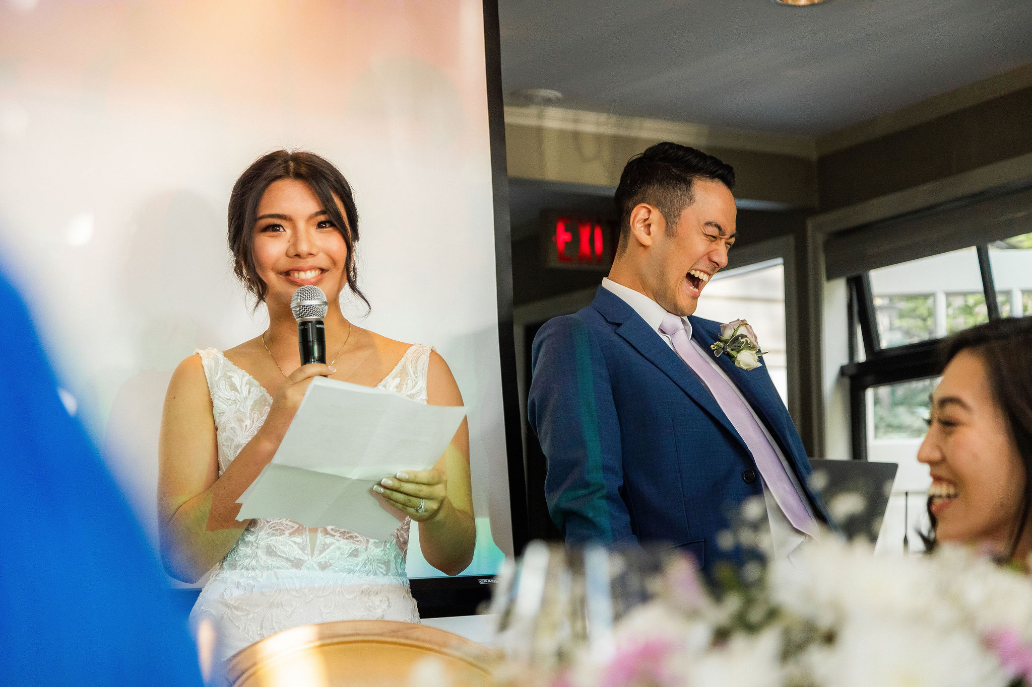 bride and groom give a wedding speech
