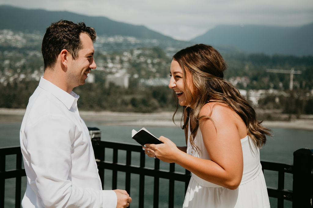 personal wedding vows in stanley park, vancouver elopement with young hip and married