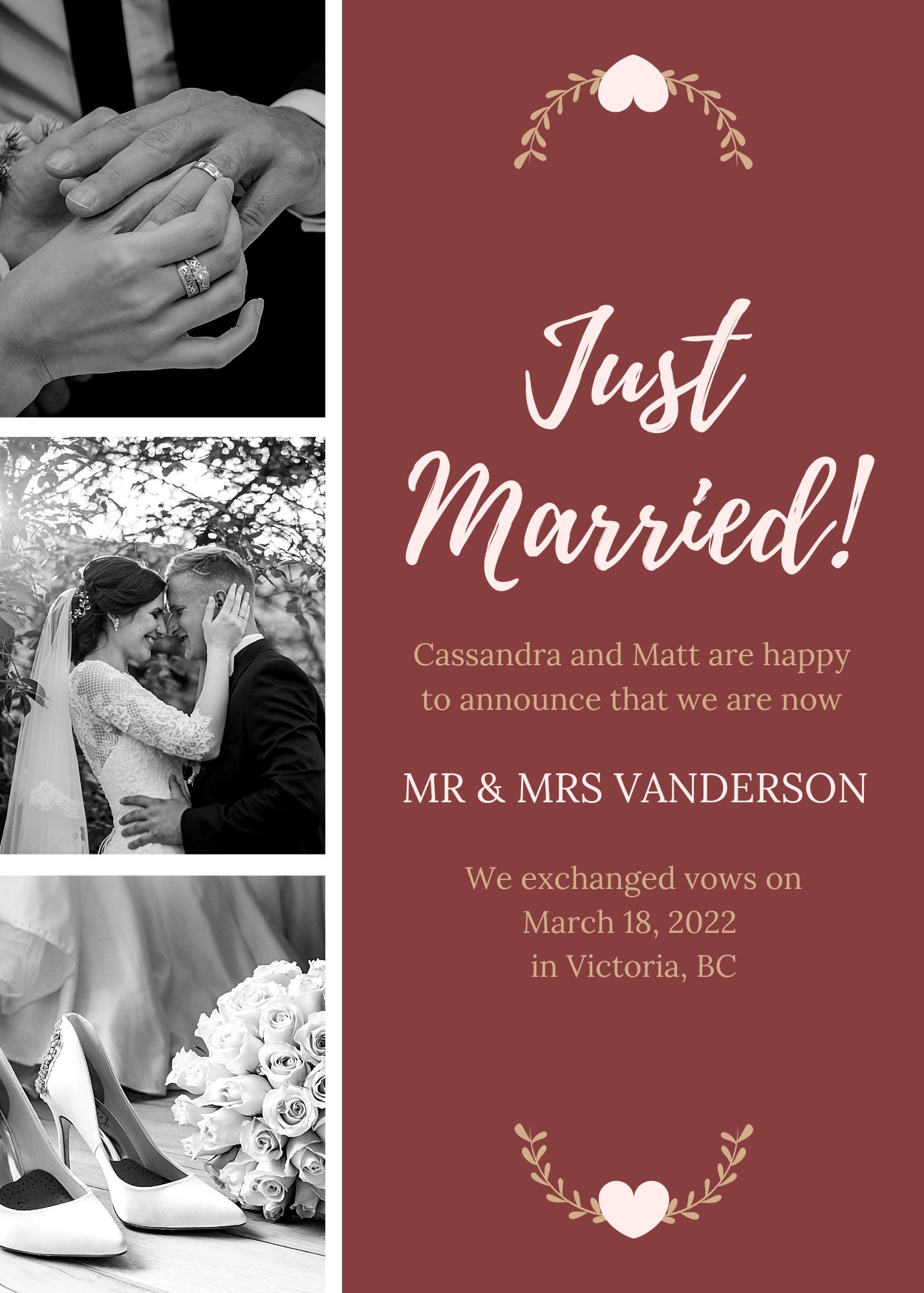 just married, newlywed announcement