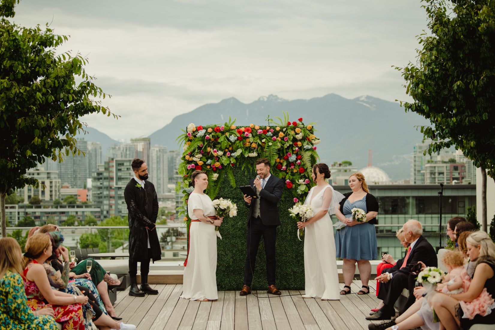 young hip and married ceremony with wedding guests