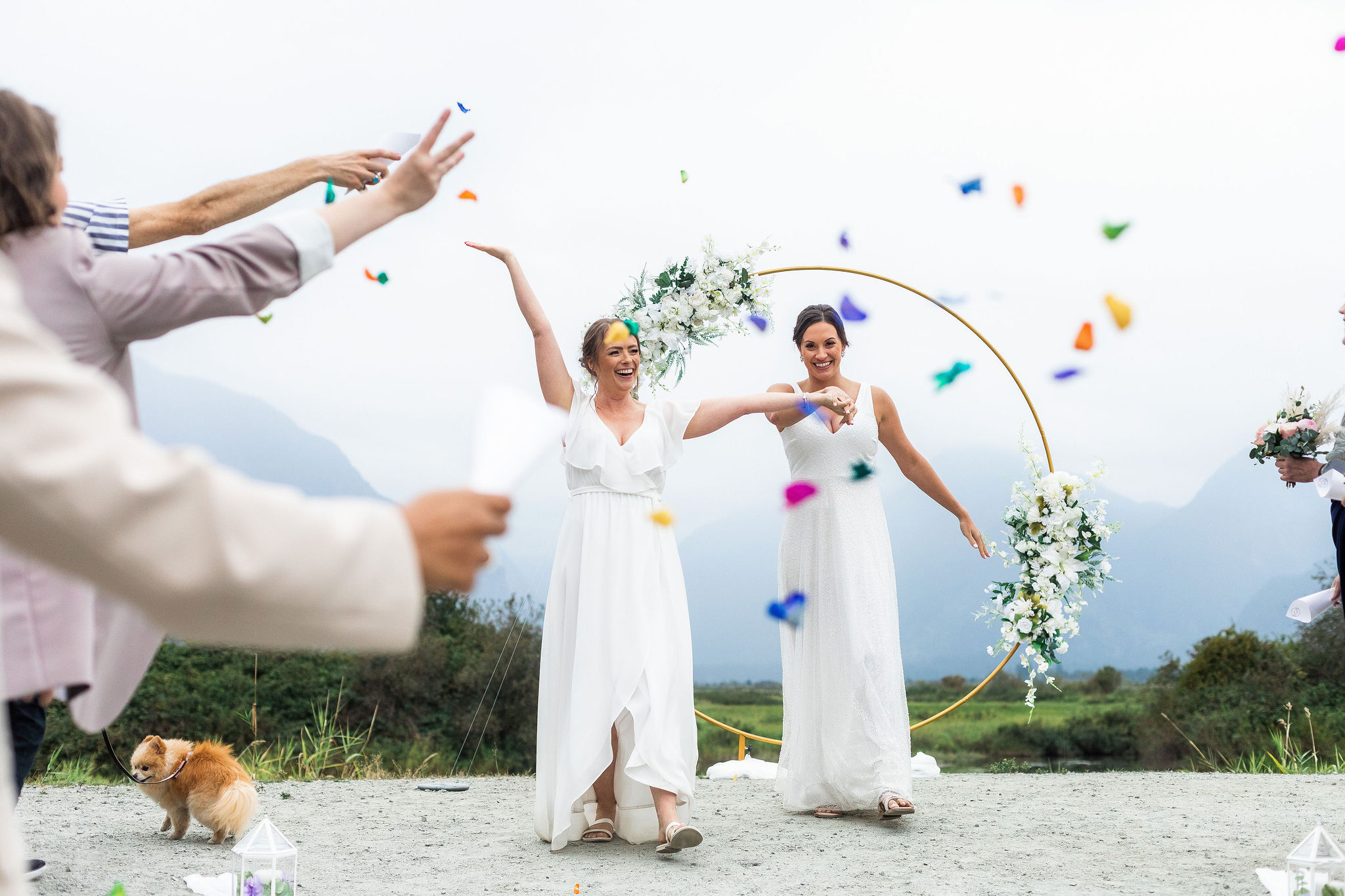 confetti after lgbtq+ wedding ceremony, young hip and married, vancouver wedding