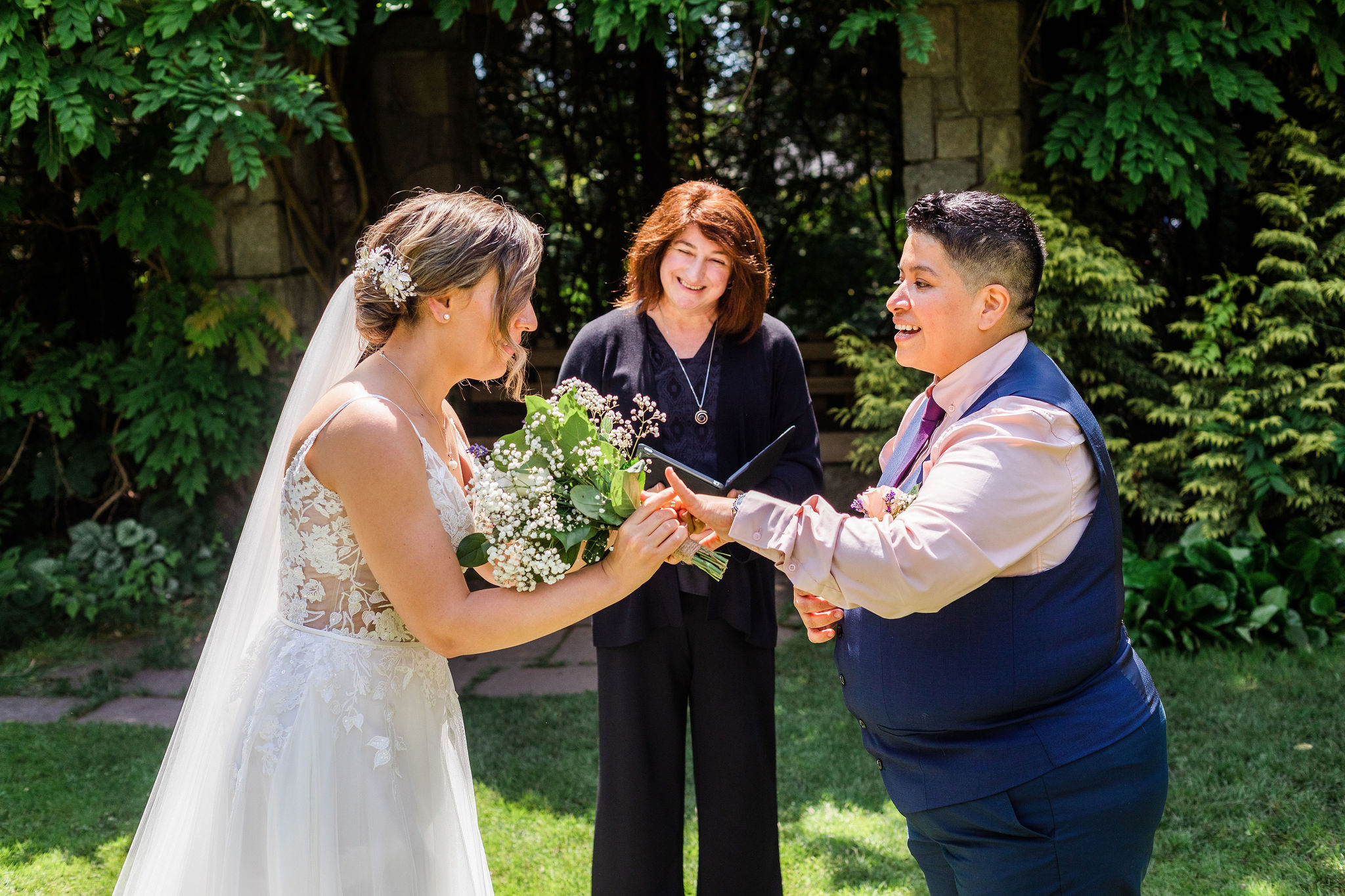 young hip and married wedding with queer couple, lgbtq officiant, queer officiant