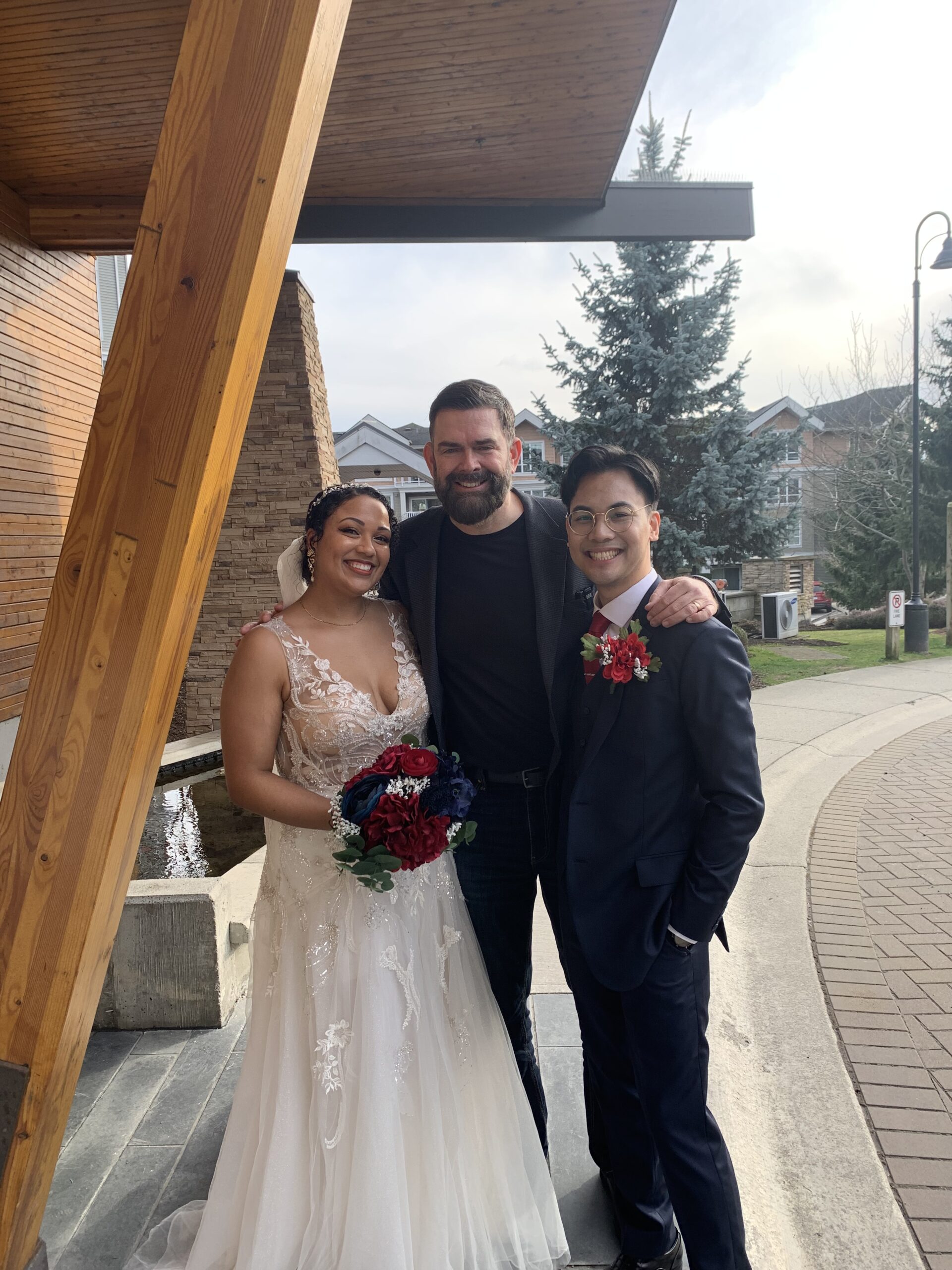 Erika and Niko with Officiant Curt of Young Hip & Married, Vancouver wedding 