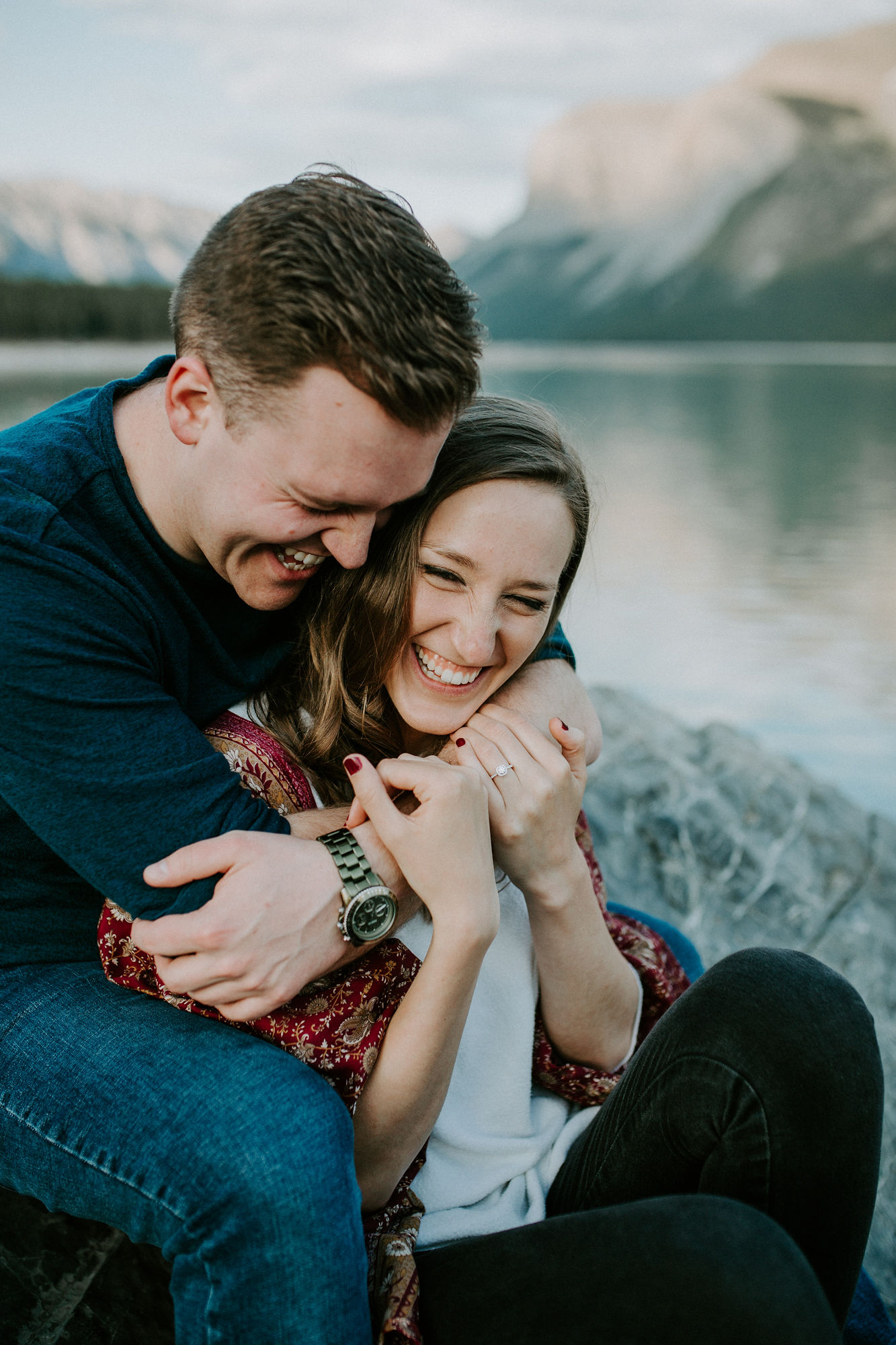 couple at Lake Minnewanka, Alberta