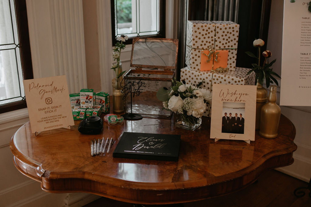 wedding table with card box, in memory of, guest book