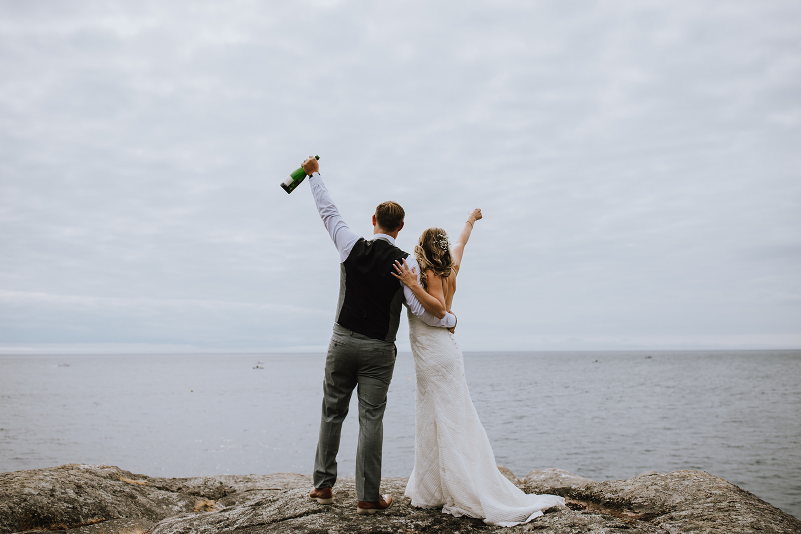 elope in Victoria with Young Hip & Married, elopement couple celebrating on Vancouver Island