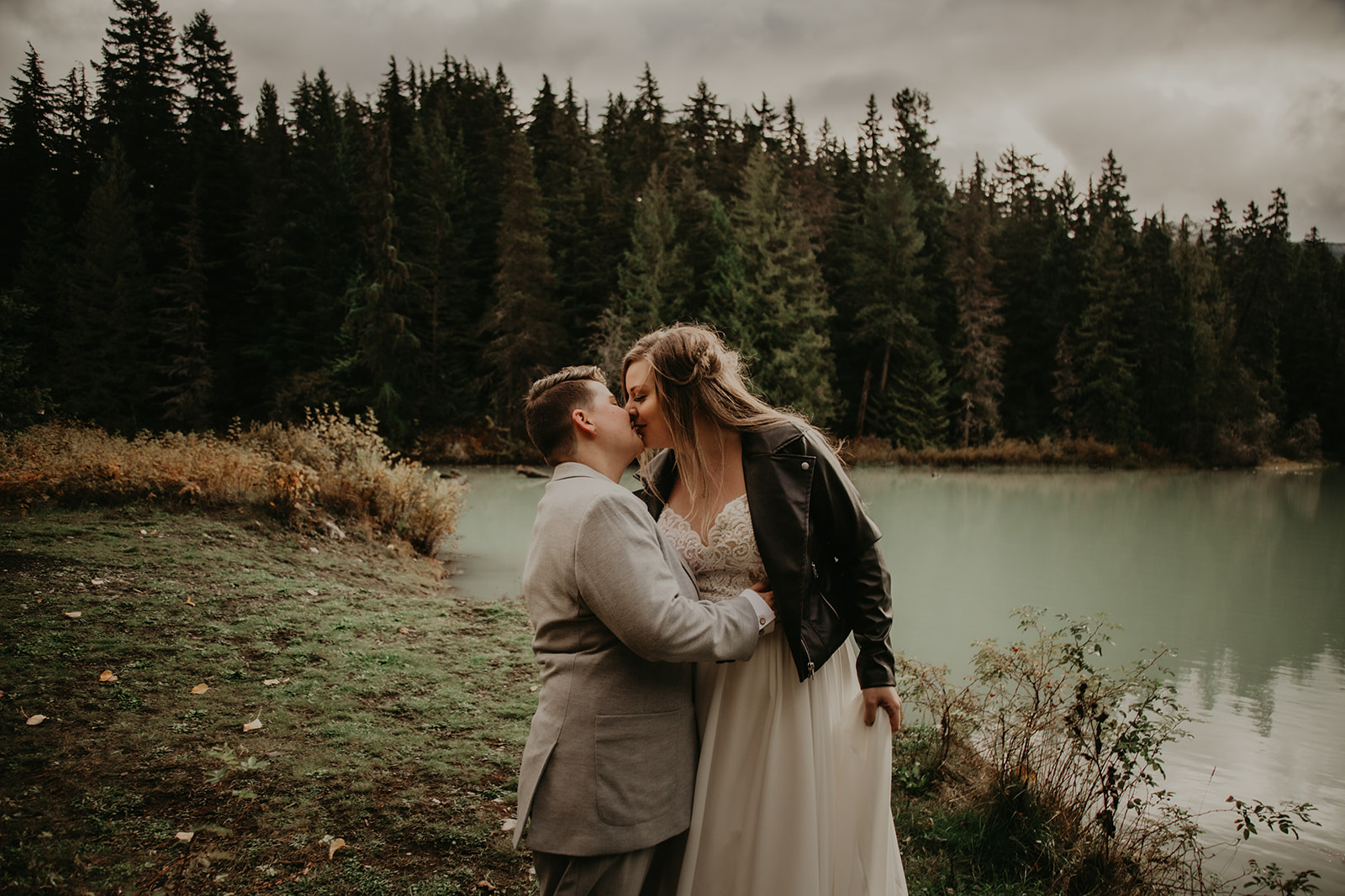 Young Hip & Married wedding officiants, newlywed couple at Green Lake BC