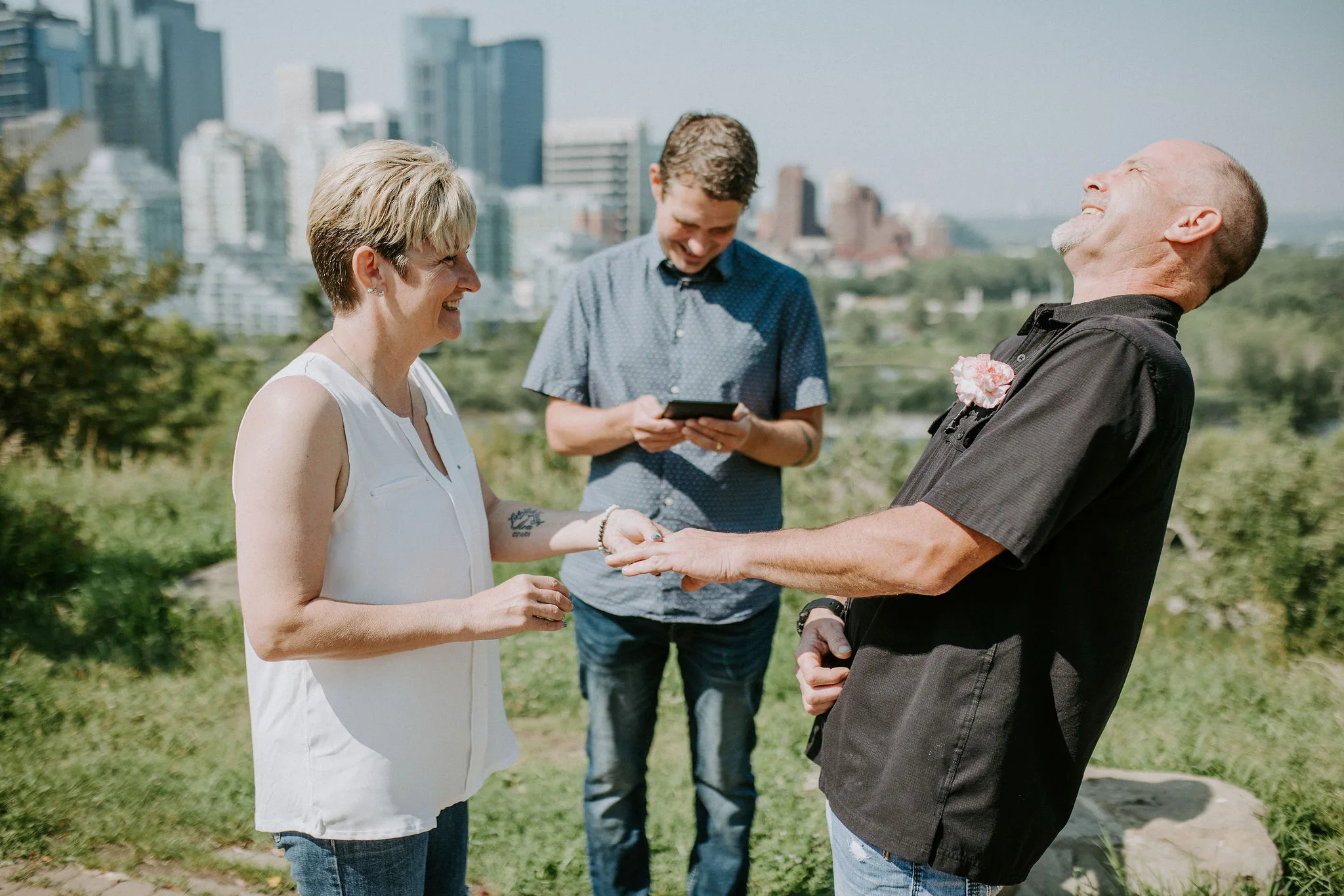 calgary wedding ceremony with young hip and married wedding officiants, funny wedding vows
