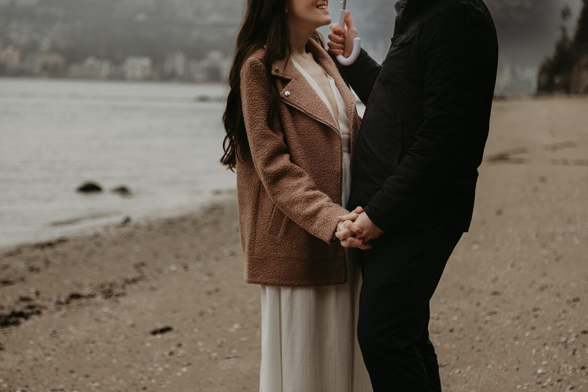 newlyweds on the beach after vancouver wedding commitment ceremony