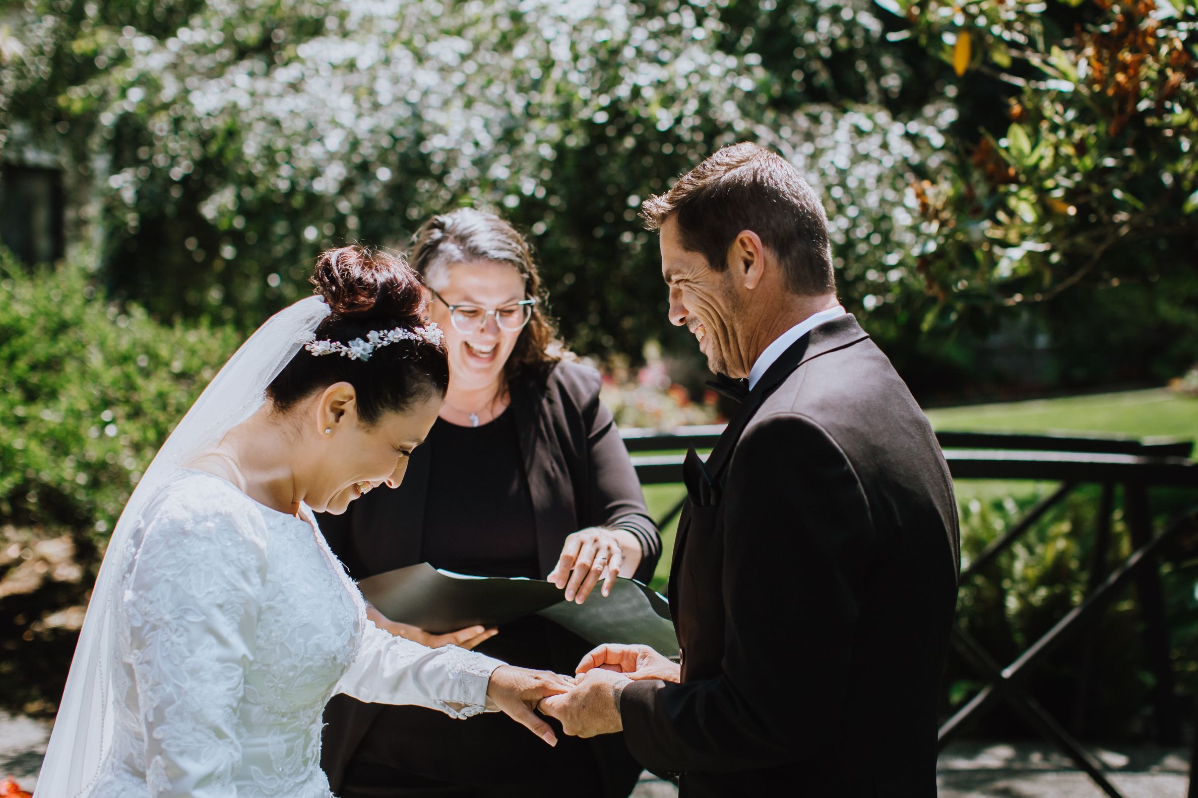 victoria wedding ceremony with young hip and married wedding officiants