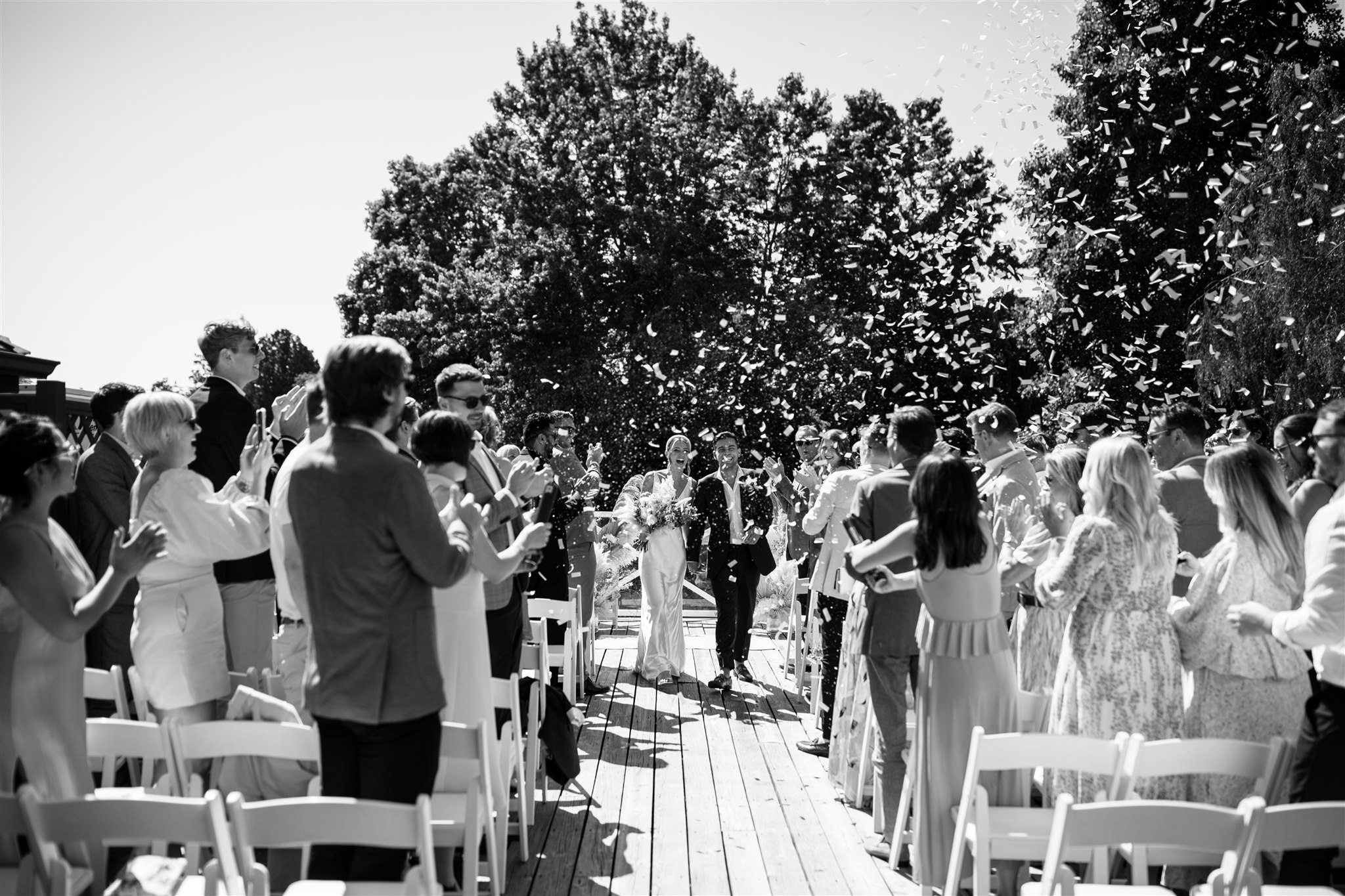 black and white wedding ceremony recessional