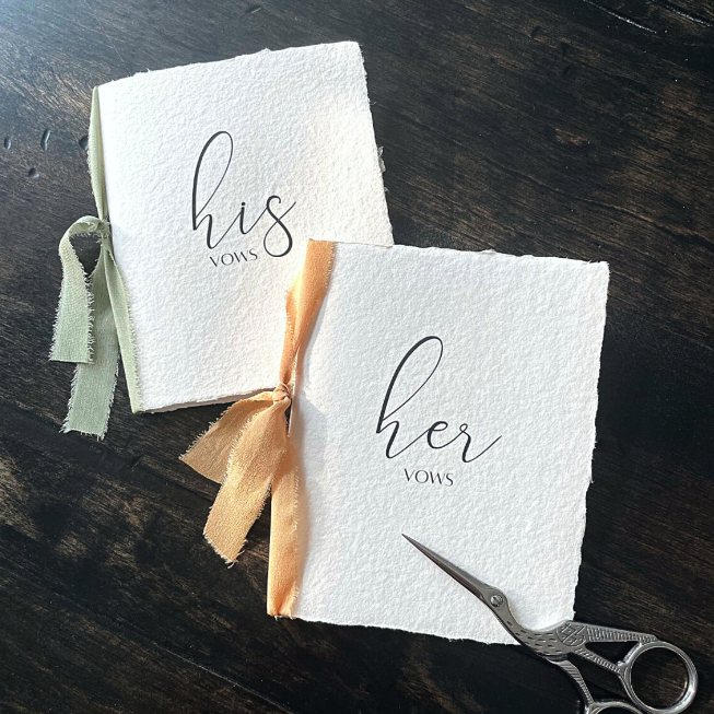 Handmade cotton paper & ribbon vow book
